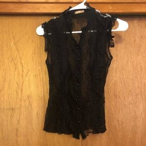 Black lace button down sleeveless blouse